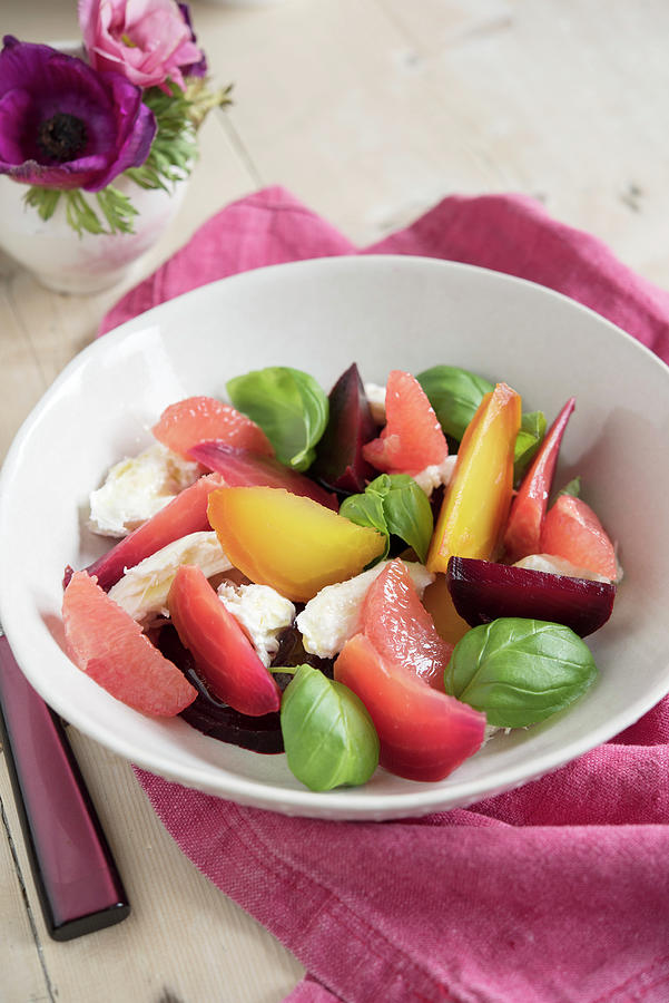 Beetroot Salad With Mozzarella And Grapefruit Photograph by Winfried Heinze