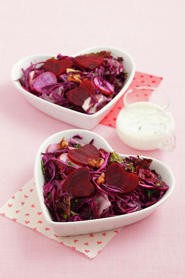 Beetroot Salad With Red Cabbage, Radishes And Walnuts Photograph by Castilho, Rua