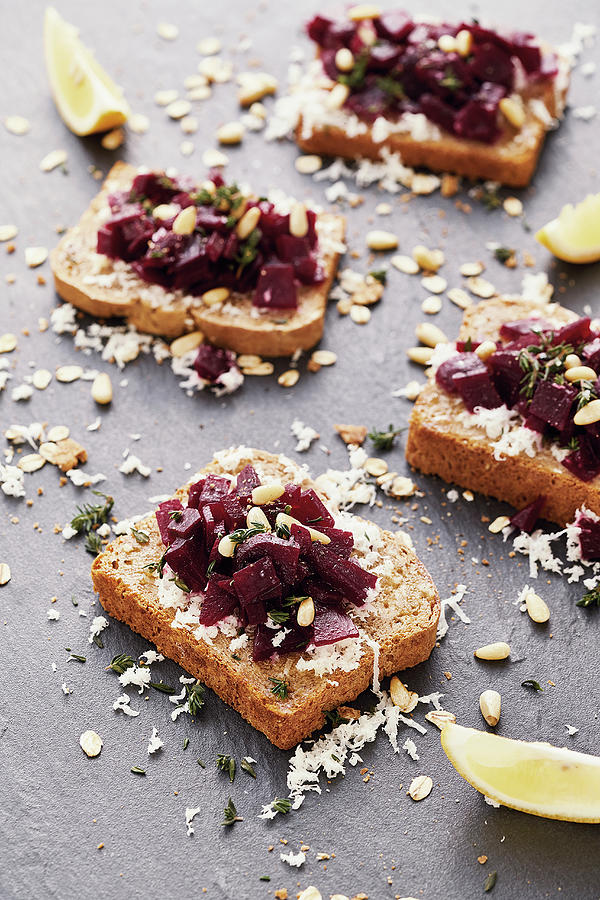 Beetroot Sandwiches With Horseradish And Pine Nuts Photograph by Tre Torri