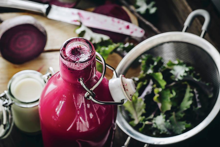 Beetroot Smoothie With Kale And Coconut Milk Photograph by Mateusz Siuta