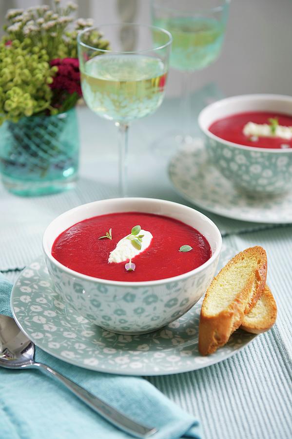 Beetroot Soup With Crme Frache Photograph by Winfried Heinze