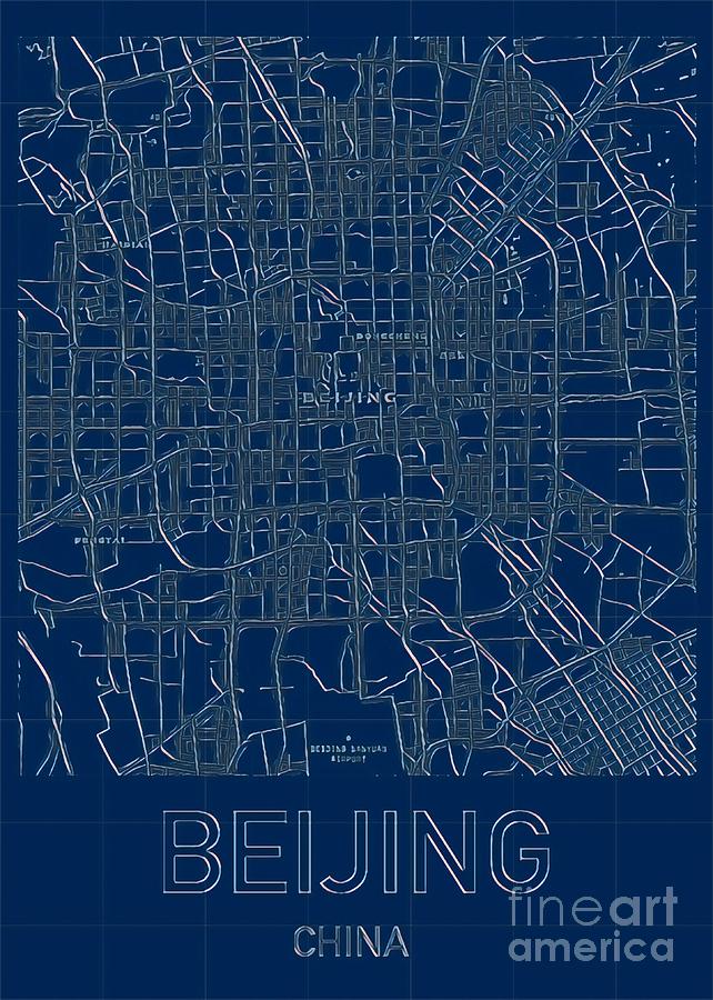 Beijing Blueprint City Map Digital Art by HELGE Art Gallery
