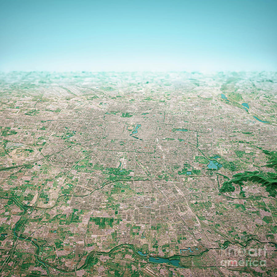 Beijing City 3D Render Aerial Horizon View From North Aug 2019 Digital ...