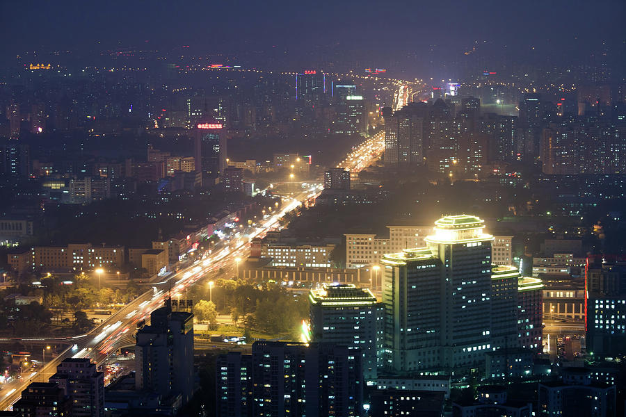 Beijing Cityscape At Night, Aerial Photograph by Matteo Colombo