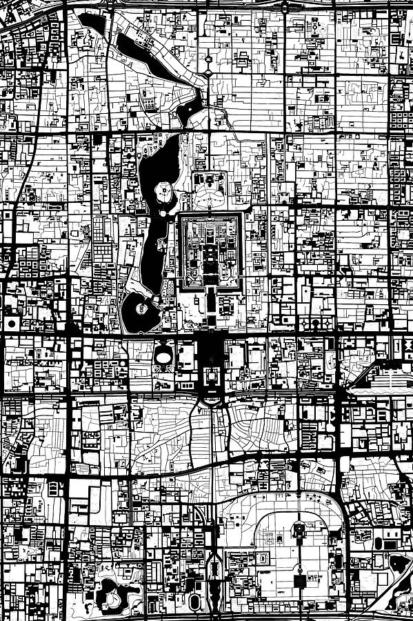 Map Digital Art - Beijing map black and white by Jasone Ayerbe- Javier R Recco