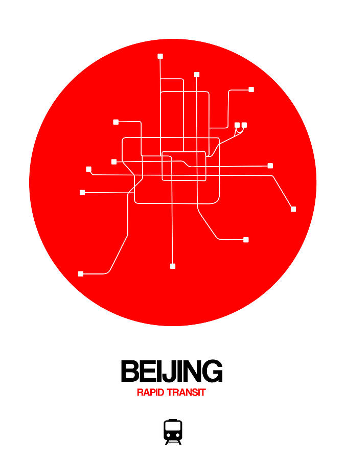 Beijing Red Subway Map Digital Art by Naxart Studio