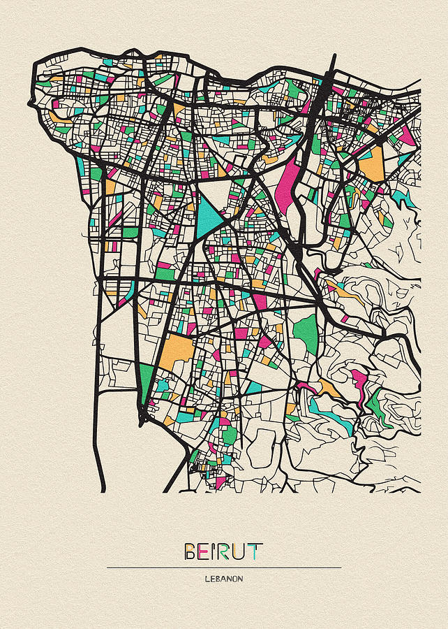 Beirut, Lebanon City Map Digital Art by Inspirowl Design