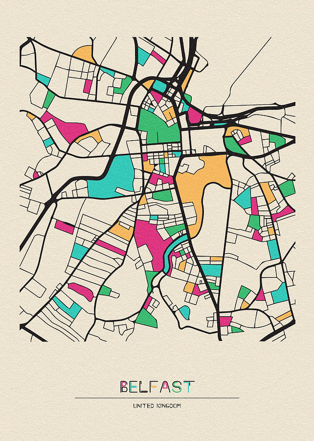 Belfast, United Kingdom City Map Drawing by Inspirowl Design