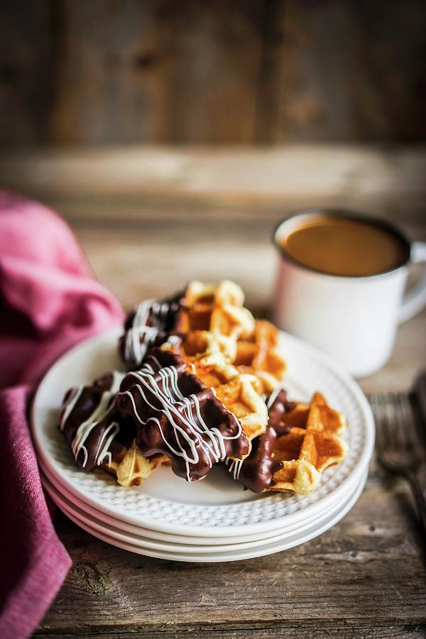 Belgian Waffles With Chocolate Photograph by Alena Haurylik