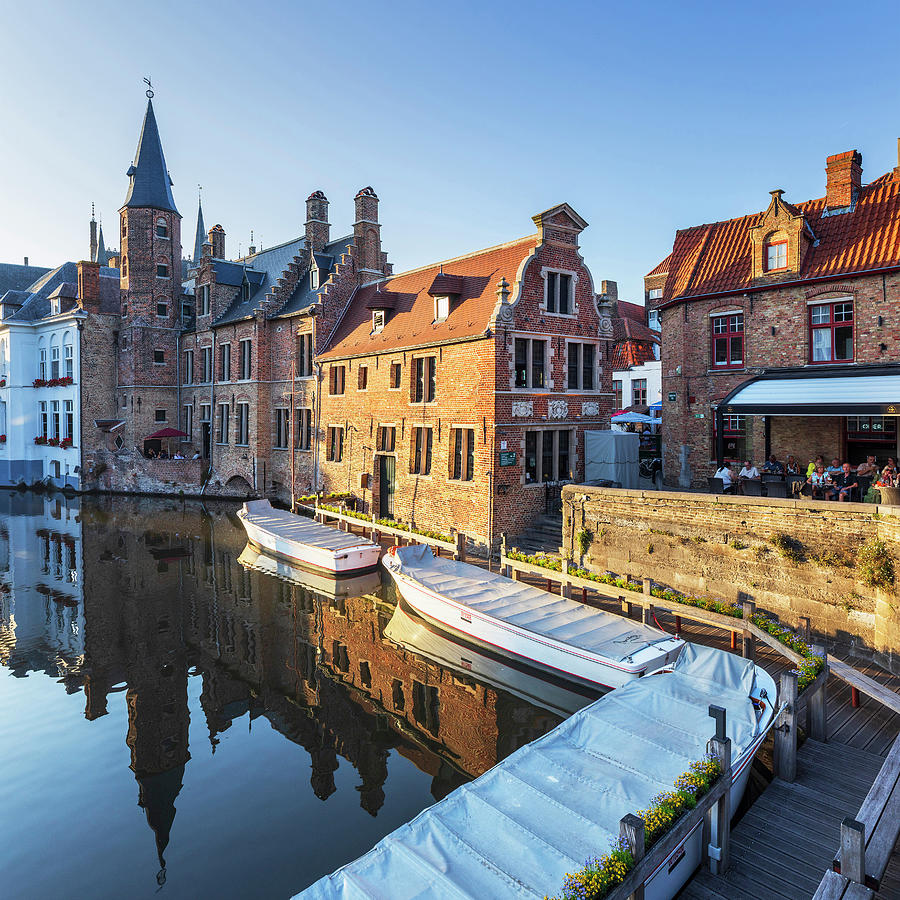 Belgium, Flanders, Bruges, Benelux, Quay Of The Rosary (rozenhoedkaai), Typical Houses On The Canal Digital Art by Luigi Vaccarella