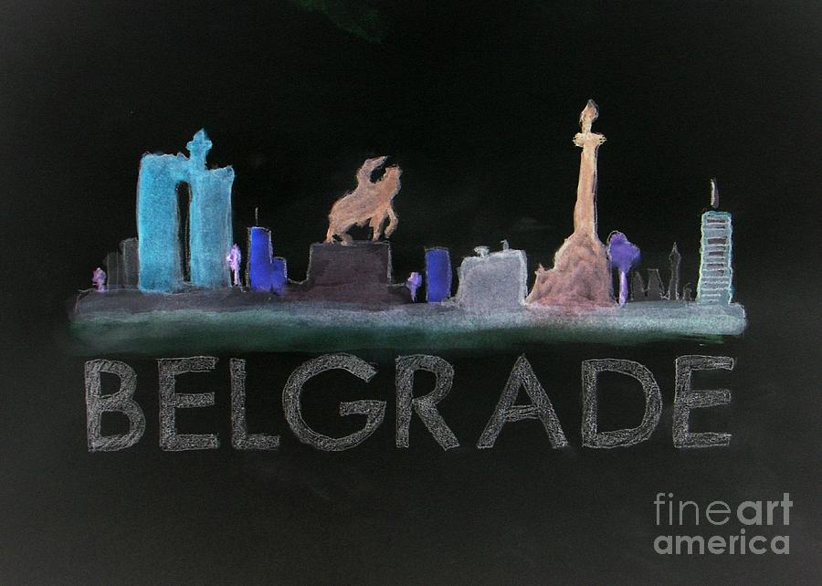 Abstract Painting - Belgrade at Night - skyline by Vesna Antic