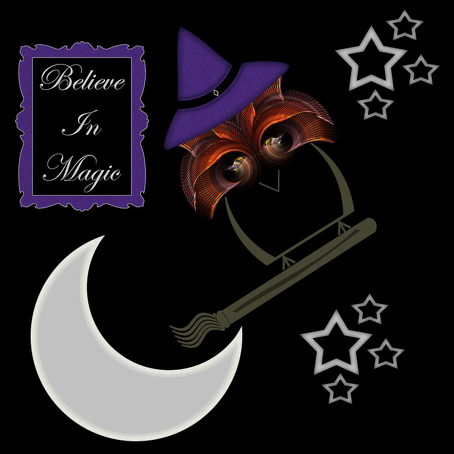 Typography Digital Art - Believe In Magic (halloween Owl) by Fractalicious
