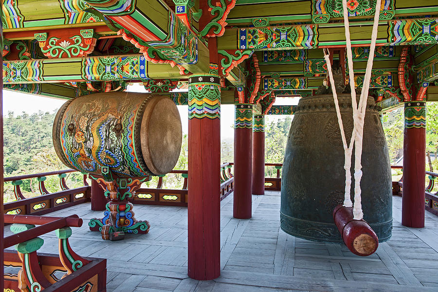 Buddha Photograph - Bell And Drum For Buddhist Rituals At The Naksansa Temple by Cavan Images