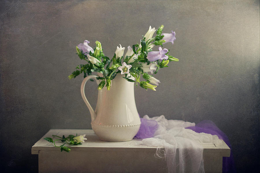 Bell Shape Flowers In White Pitcher Photograph by Copyright Anna Nemoy ...