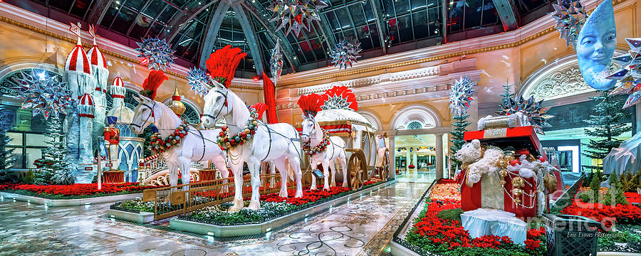 Bellagio Christmas Horse Carriage Decorations Ultra Wide Side Shot 2018 2.5 to 1 Photograph by Aloha Art