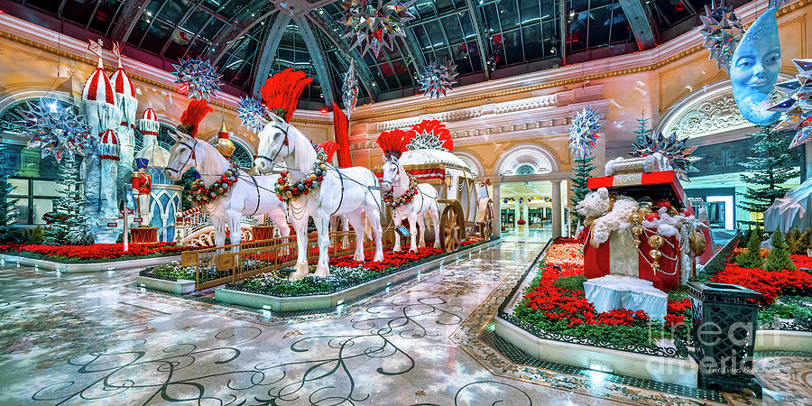 Bellagio Christmas Horse Carriage Decorations Ultra Wide Side Shot 2018 Photograph by Aloha Art