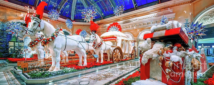 Bellagio Christmas Horse Carriage Decorations Ultra Wide Side Shot at Dawn 2018 2.5 to 1 Photograph by Aloha Art