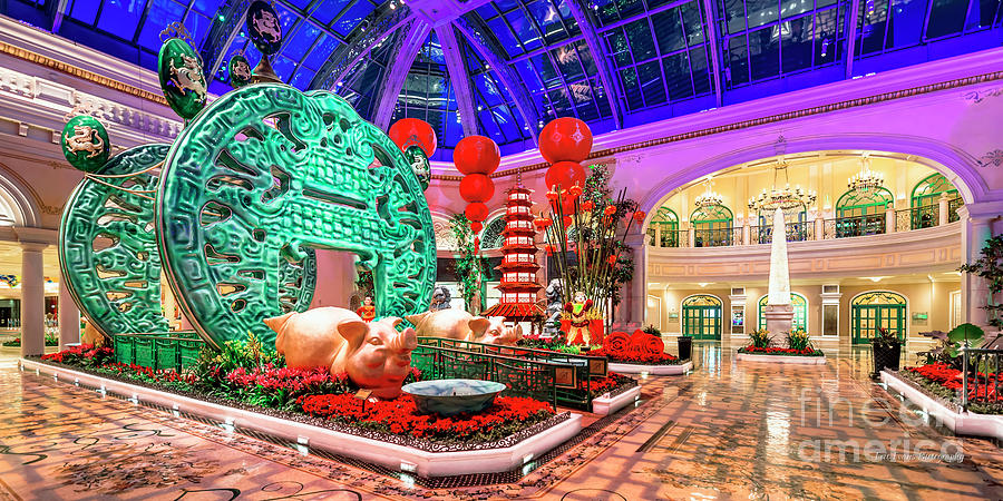 Las Vegas Photograph - Bellagio Conservatory Chinese New Year of the Pig Entrance Ultra Wide Side Shot 2 to 1 2019 by Aloha Art