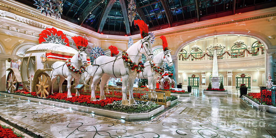 Bellagio Conservatory Christmas Horse Carriage Entrance Ultra Wide Side Shot 2018 Photograph by Aloha Art