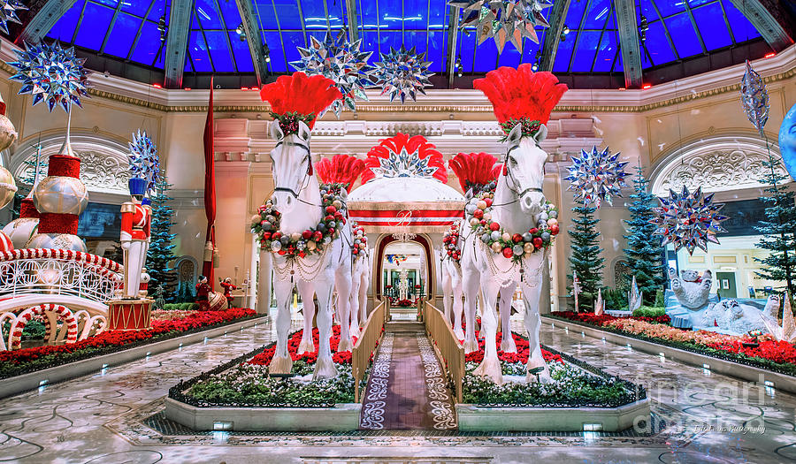 Bellagio Conservatory Horses and Carriage Front Wide at Dawn 2018 Photograph by Aloha Art