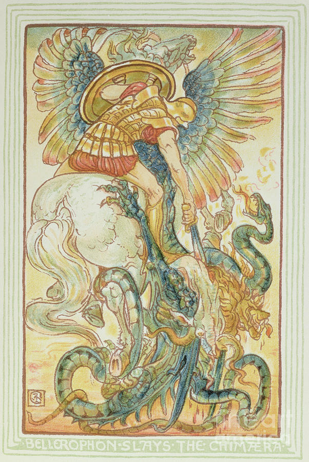 Bellerophon Fighting The Chimaera, 1895 Painting by Walter Crane - Fine ...