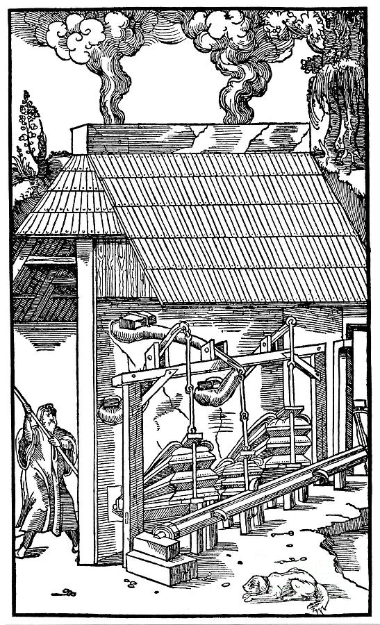 Bellows Supplying Draught To A Smelting Drawing by Print Collector Bellows Supplying Draught To A Smelting Drawing by Print Collector