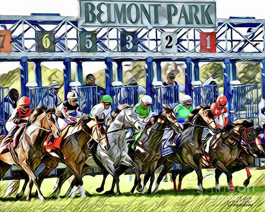 Horse Digital Art - Belmont Park Starting Gate 1 by CAC Graphics