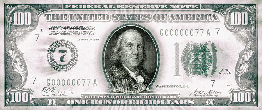 Ben Franklin 1928 American One Hundred Dollar Bill Currency Starburst Artwork Digital Art by Shawn OBrien
