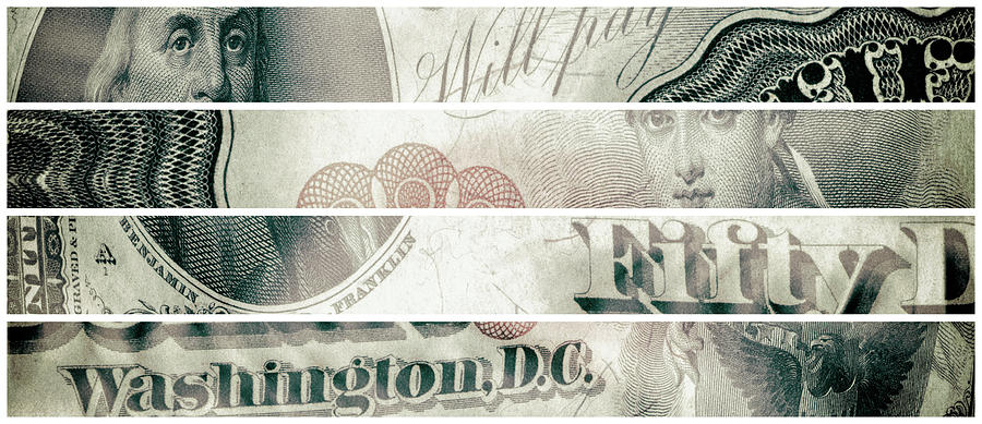 Ben Franklin Liberty 1880 American Fifty Dollar Bill Currency Polyptych Artwork Digital Art by Shawn OBrien
