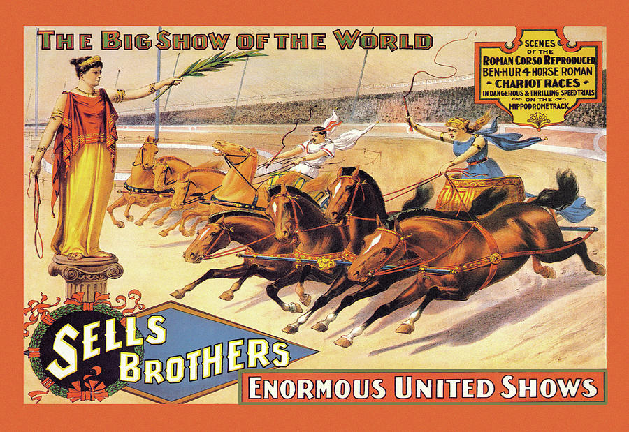 Ben Hur Chariot Races: Sells Brothers Enormous United Shows Painting by Unknown