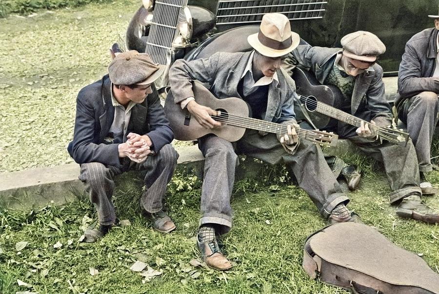 Ben Shahn - Street Musicians, Maynardville, Tennessee, 1935 Colorized By Ahmet Asar Painting