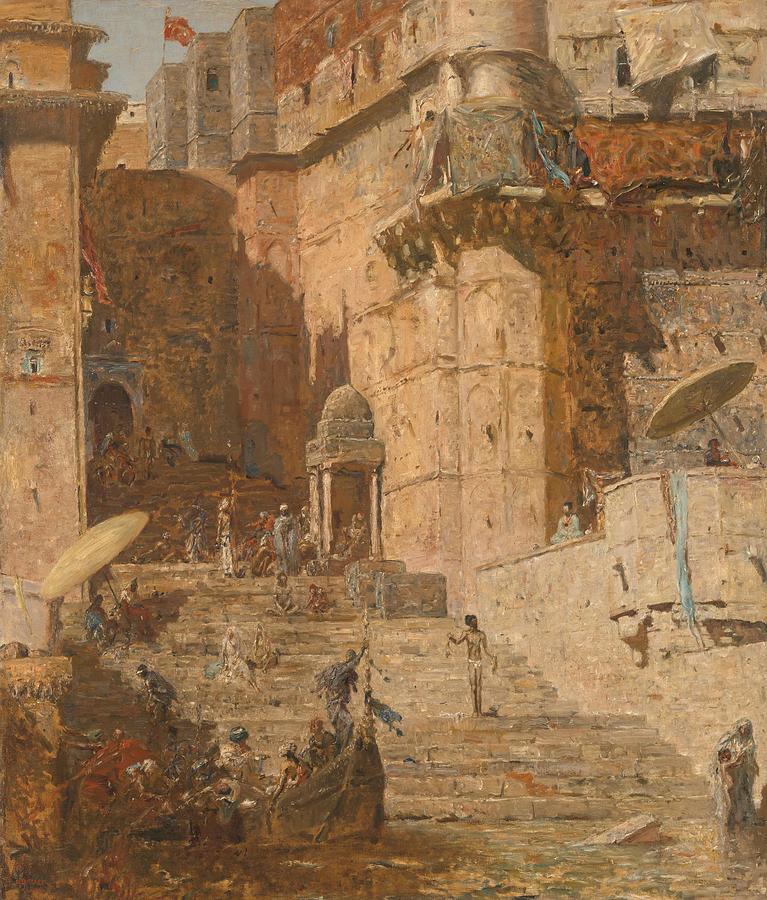 Buddhism Painting - Benares, 1913. by Marius Bauer -1867-1932-