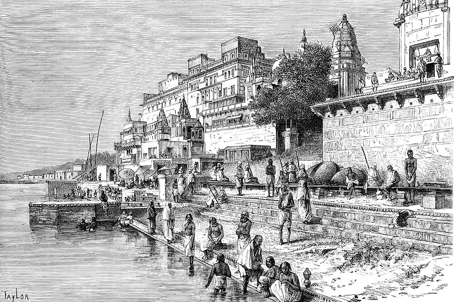 Benares Varanasi, India, 1895.artist Drawing by Print Collector