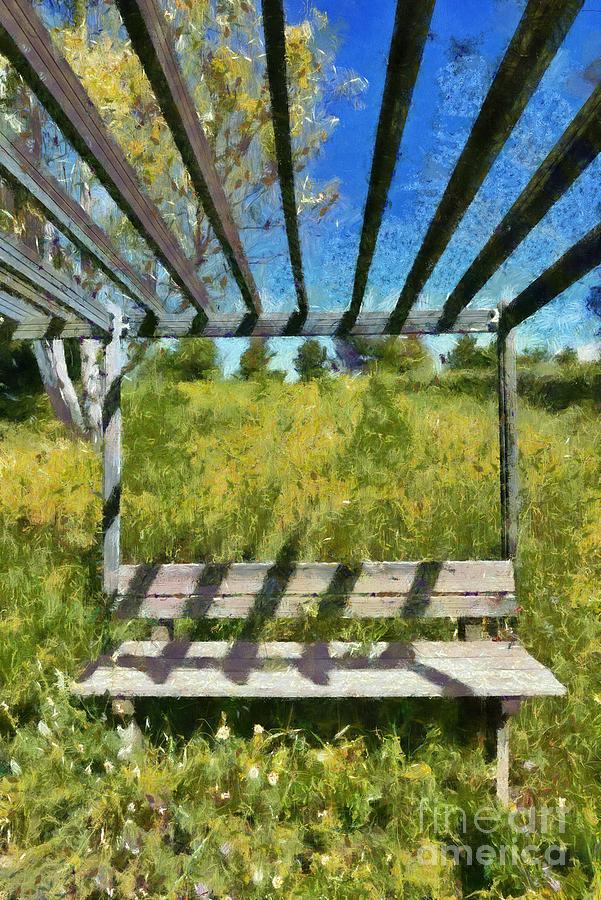 Bench and flowers Painting by George Atsametakis