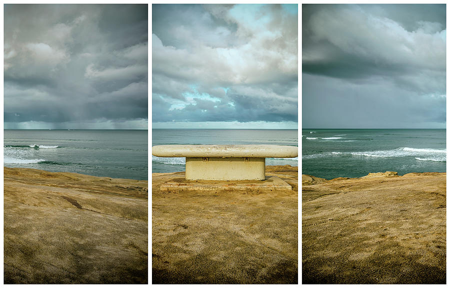 Bench To a View Triptych Sunset Cliffs Natural Park Photograph by Joseph S Giacalone