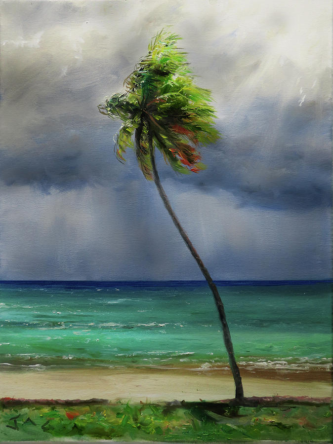 Bending Coconut Palm Painting by Jonathan Gladding