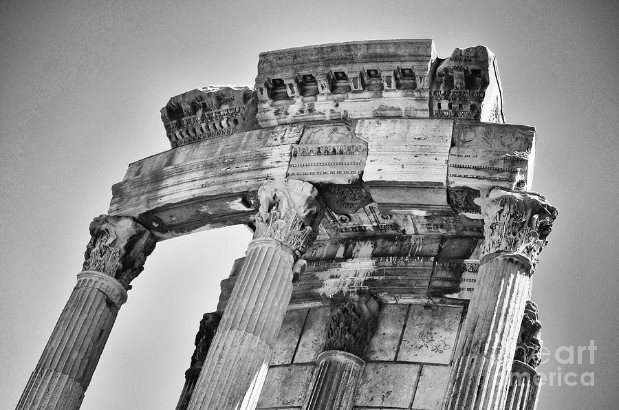 Beneath Temple of Vesta Roman Forum Rome Italy Black and White Photograph by Shawn OBrien