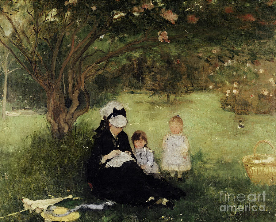Beneath The Lilac At Maurecourt, 1874 Painting by Berthe Morisot
