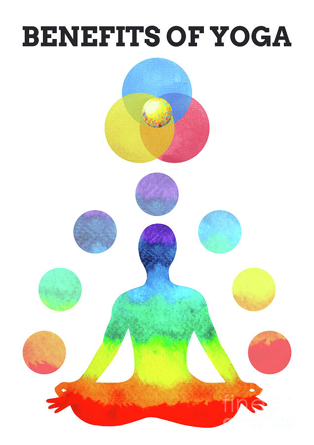 Abstract Mixed Media - Benefits Of Yoga Infographic 7 Colors Chakra Lotus Pose Watercol by Benjavisa Ruangvaree