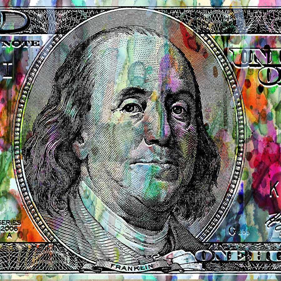 Benjamin Franklin 100 bucks Watercolor  Painting by Robert R Splashy Art Abstract Paintings