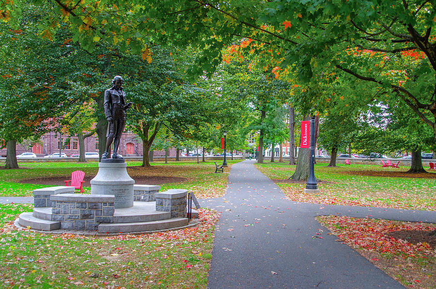 Benjamin Rush Statue in Autumn - Dickinson College - Carlisle Pa Photograph by Bill Cannon