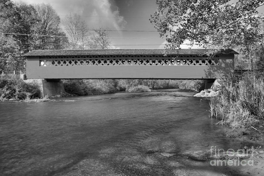 Bennington Falls Covered Bridge Black And White Photograph by Adam Jewell