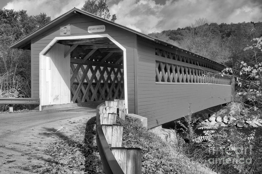 Bennington Henry Covered Bridge Black And White Photograph by Adam Jewell