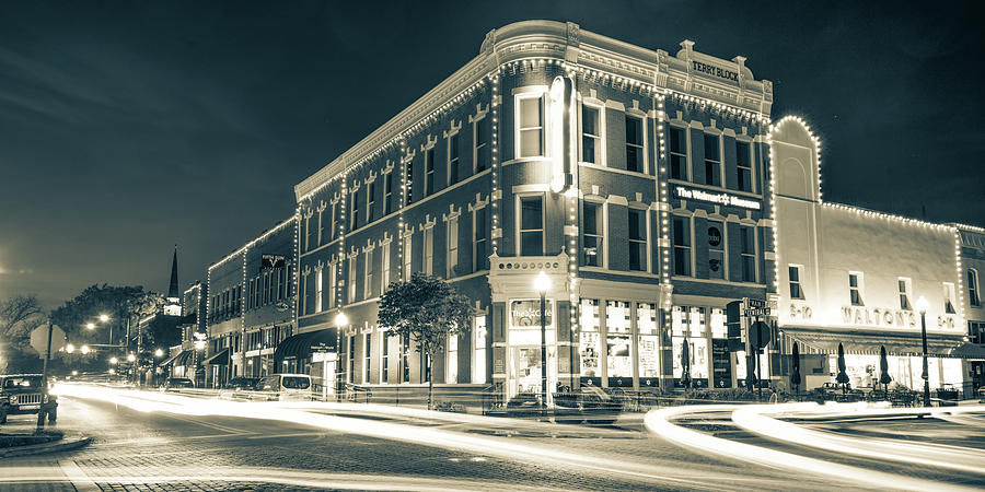 Bentonville Skyline At Central and Main Panorama - Sepia Photograph by Gregory Ballos