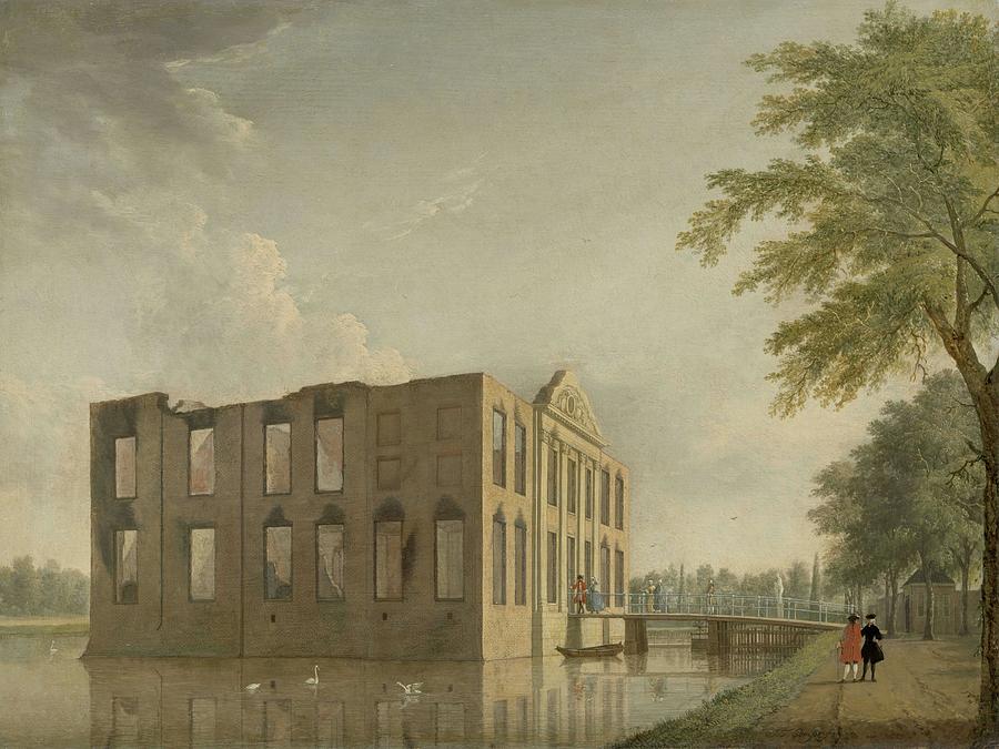 Berckenrode Castle in Heemstede after the Fire. Berkenrode Castle, Heemstede, after the Fire of 4... Painting by Jan Ten Compe