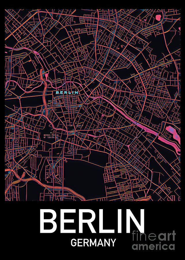 Berlin City Map Digital Art by HELGE Art Gallery