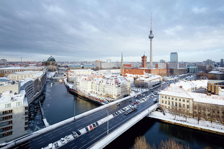 Berlin Winter Cityscape With Snow On by Spreephoto.de