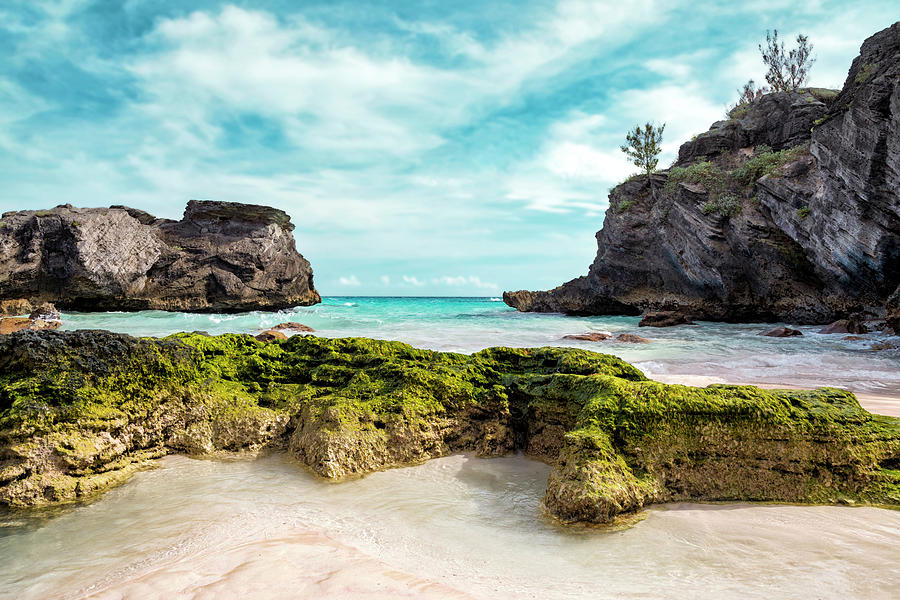 Bermuda, Horseshoe Bay Beach, Rocky Cove With Flat Rock Boulder Digital ...