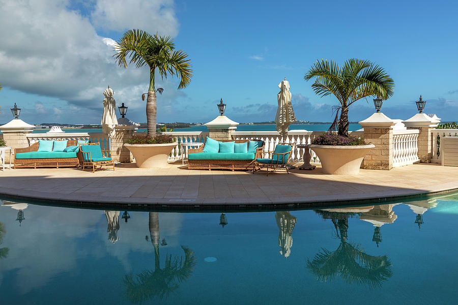 Bermuda, Rosewood Bermuda Hotel, Lounge Area Reflected In Pool Digital Art by Lumiere