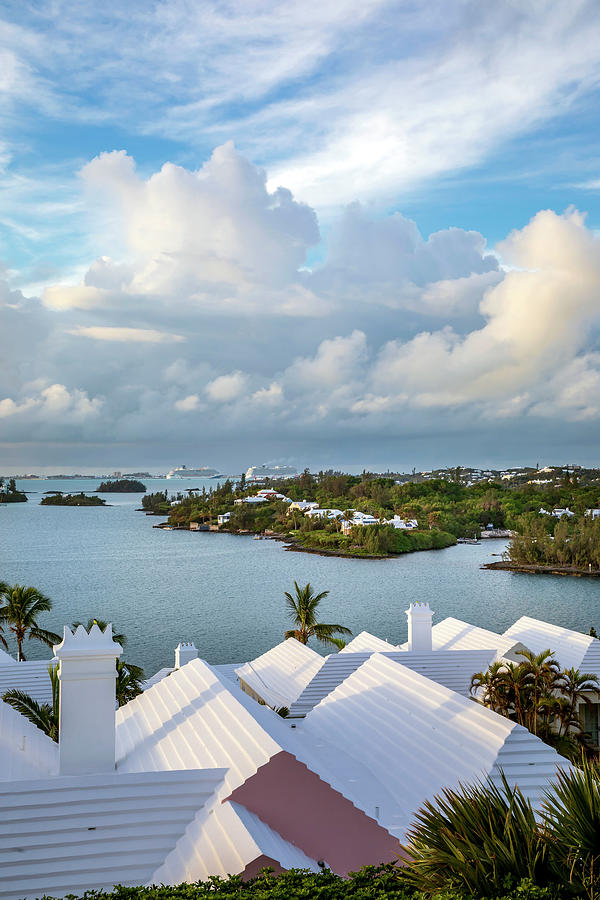 Bermuda, View To Harbor And Great Sound, And Buildings With Iconic White Roofs Digital Art by Lumiere